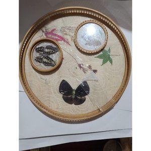 Vintage Bamboo butterfly coaster set with tray